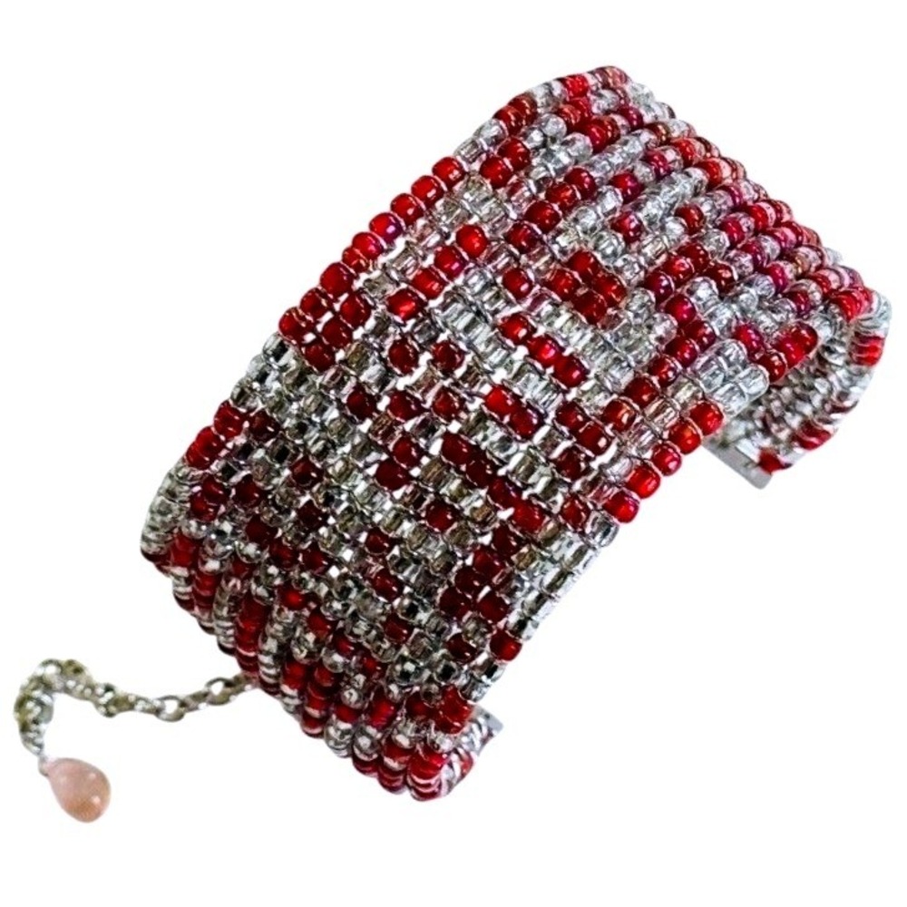 Lakoubova ioulia Paris chunky bracelet red silver Glass Beaded‎ Artisan Y2K BOHO